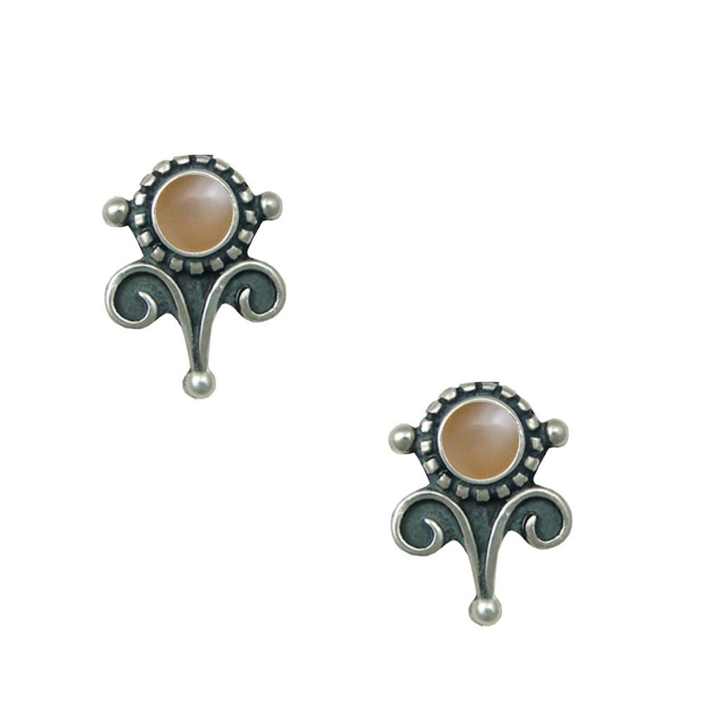 Sterling Silver Petite Peach Moonstone Post Stud Earrings